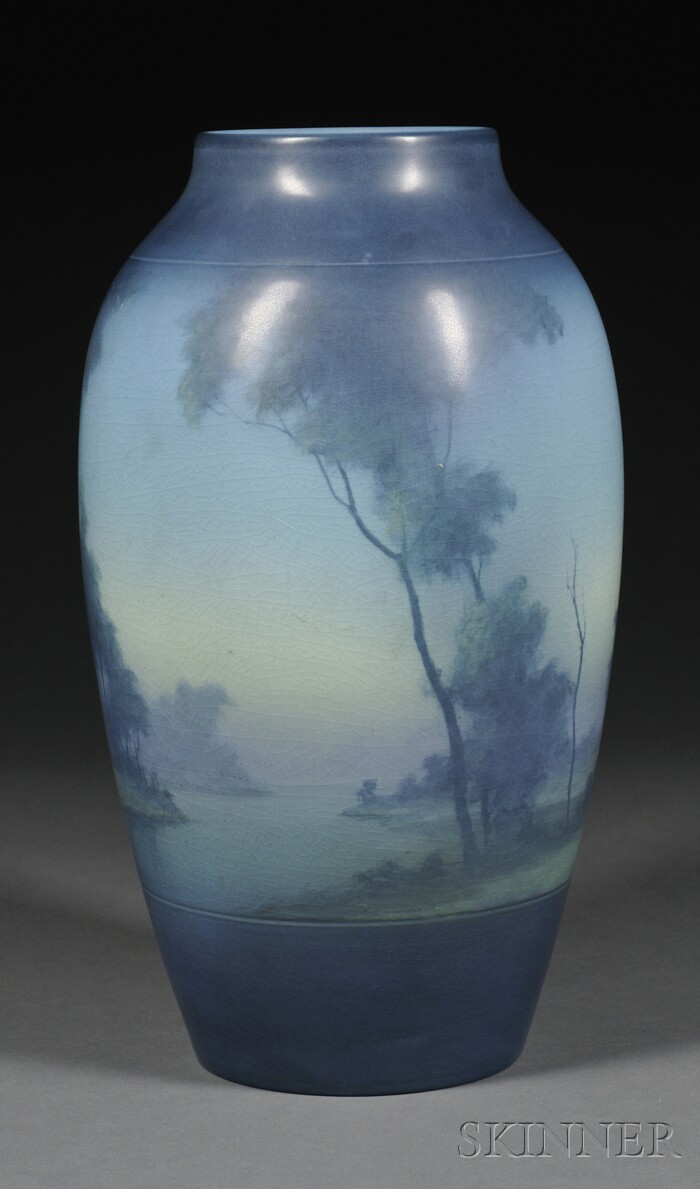 Appraisal: Rookwood Pottery Scenic Vellum Vase Decorated pottery Cincinnati Ohio Woodland