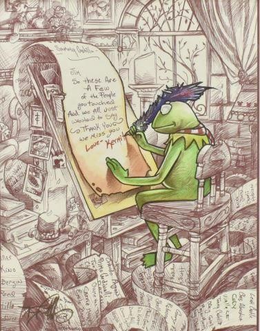 Appraisal: Framed hand-embellished print on paper A Letter From Kermit signed