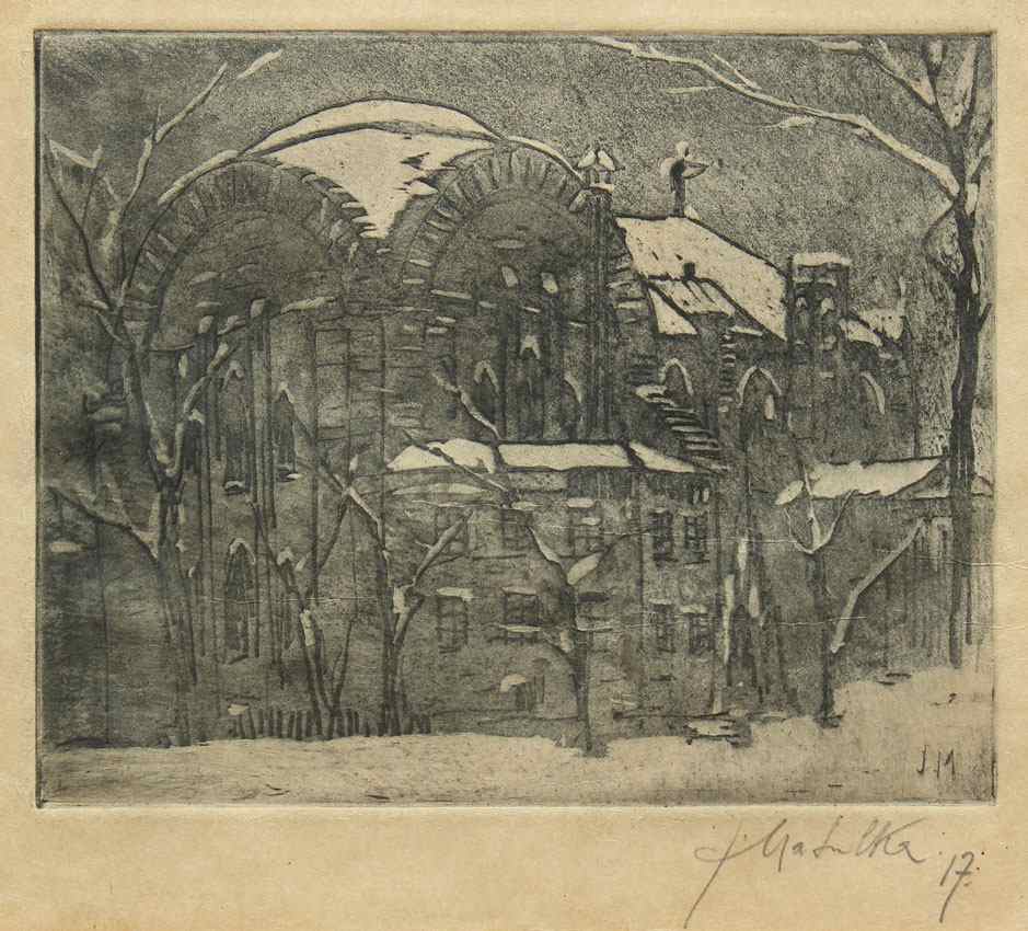 Appraisal: MATULKA Jan American - Snow Covered Church Etching sight size