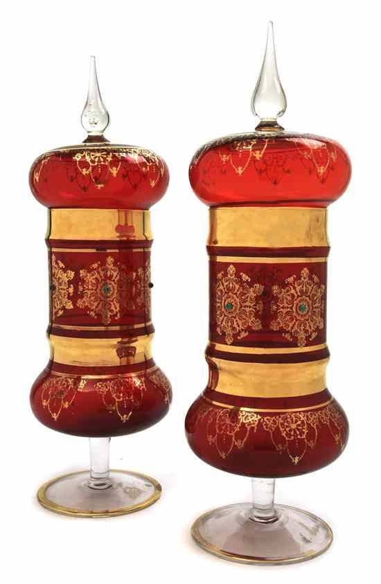 Appraisal: A Pair of Continental Gilt Decorated Pokals each of cylindrical