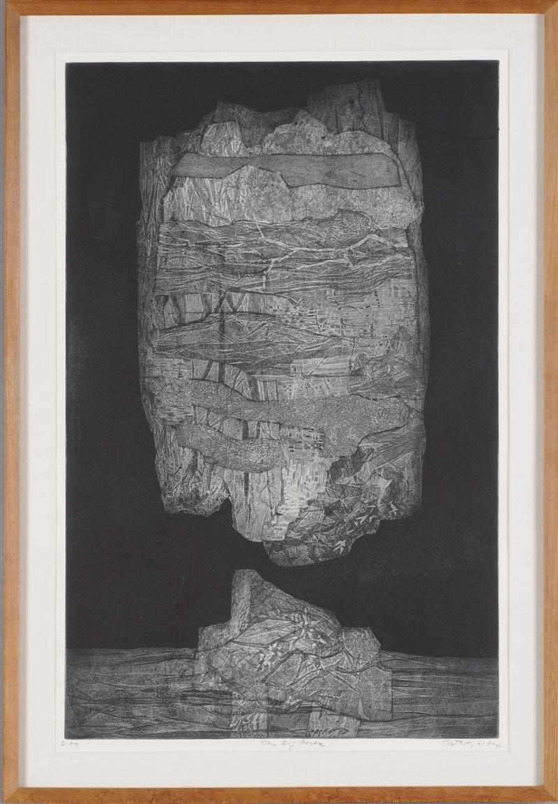 Appraisal: GABOR PETERDI - THE BIG ROCK Etching on paper signed