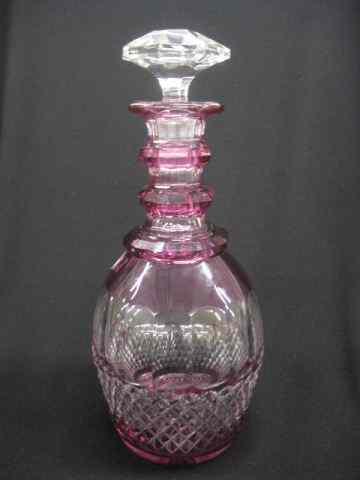 Appraisal: St Louis French Cranberry Cut-to-Clear Decanter field of diamonds flutes