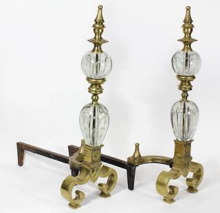 Appraisal: Pair of Mid Century blown glass and brass andirons Pair