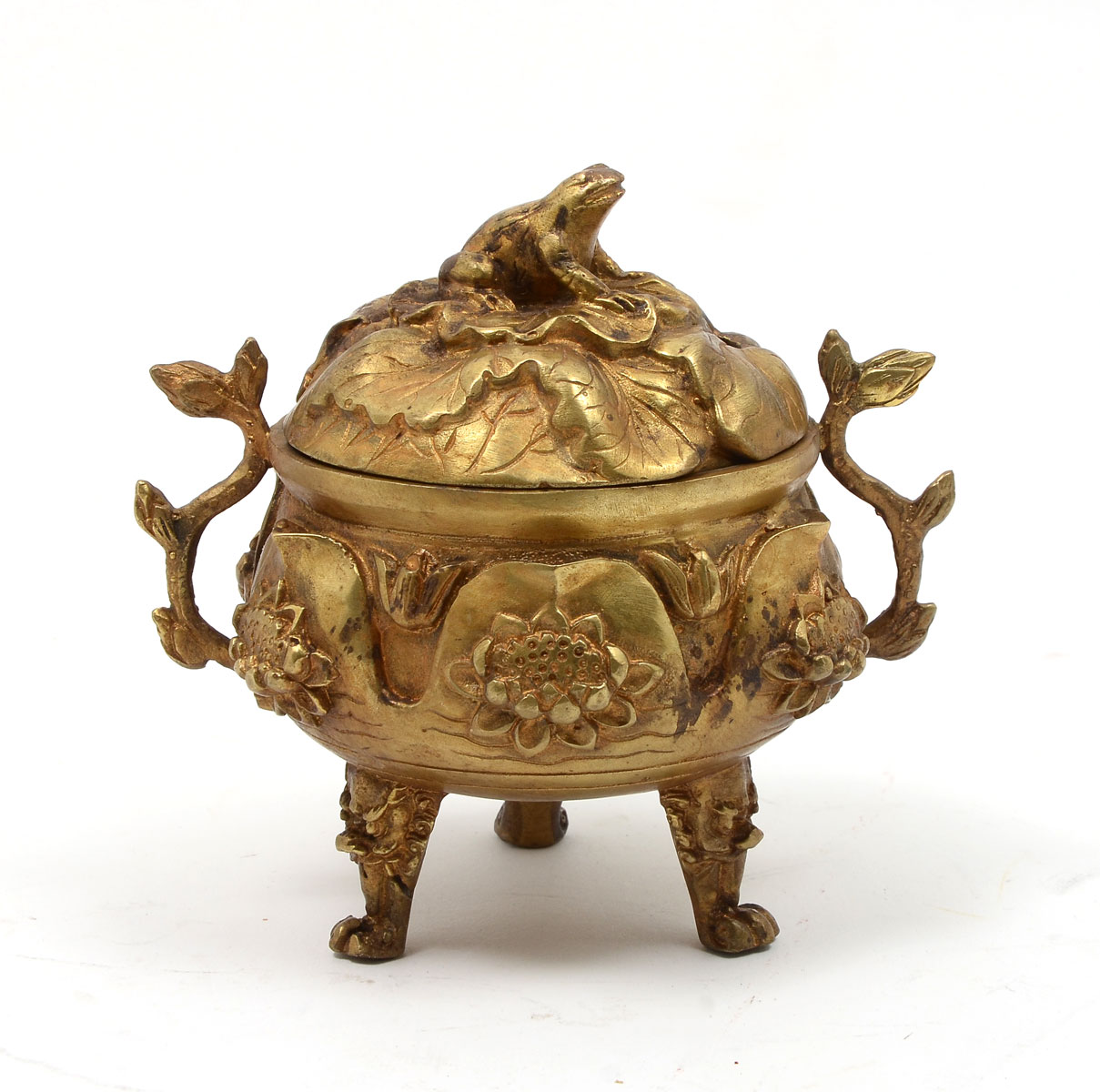 Appraisal: CHINESE GILT BRONZE FROG INCENSE BURNER Gilt bronze Chinese censor