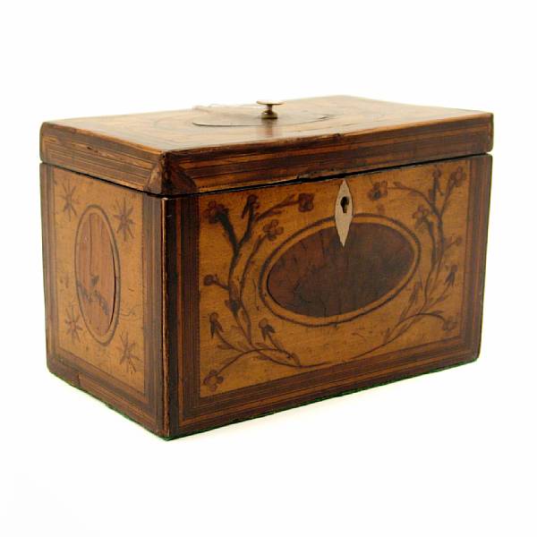 Appraisal: A George III inlaid satinwood tea caddy height in width