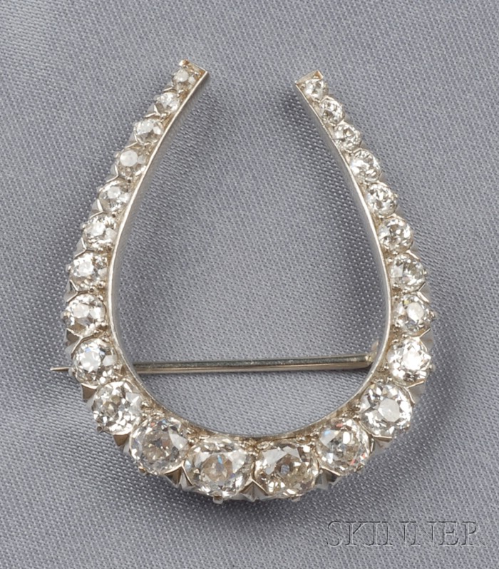 Appraisal: Platinum and Diamond Horseshoe Brooch c set with old European