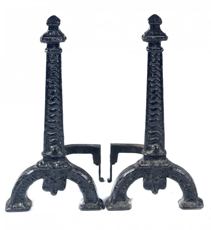 Appraisal: A PAIR OF ENGLISH CAST IRON ANDIRONS with guilloche ornament