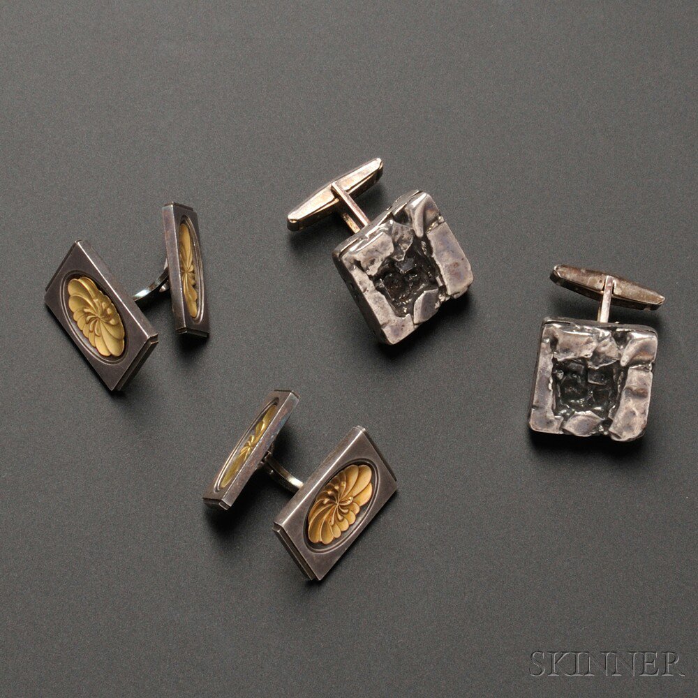 Appraisal: Two Pairs of Sterling Silver Cuff Links one Georg Jensen