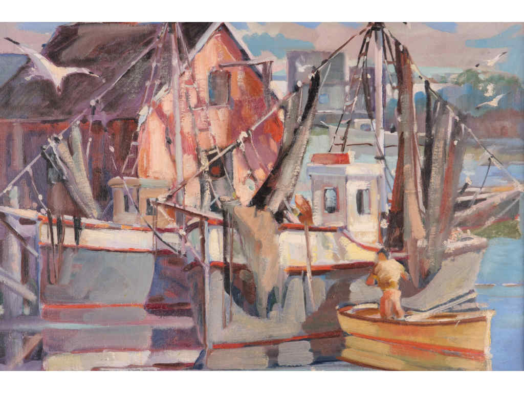 Appraisal: Peter Doley RI b New England Harbor oil on canvas