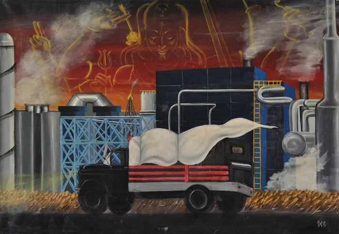 Appraisal: BARBARA GROSE FOSSIL FUELS Oil on canvas x in initialed