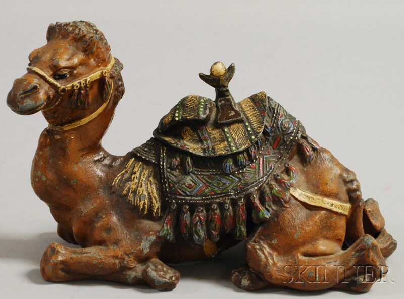 Appraisal: Cold-painted Cast Metal Recumbent Camel Inkwell lg in