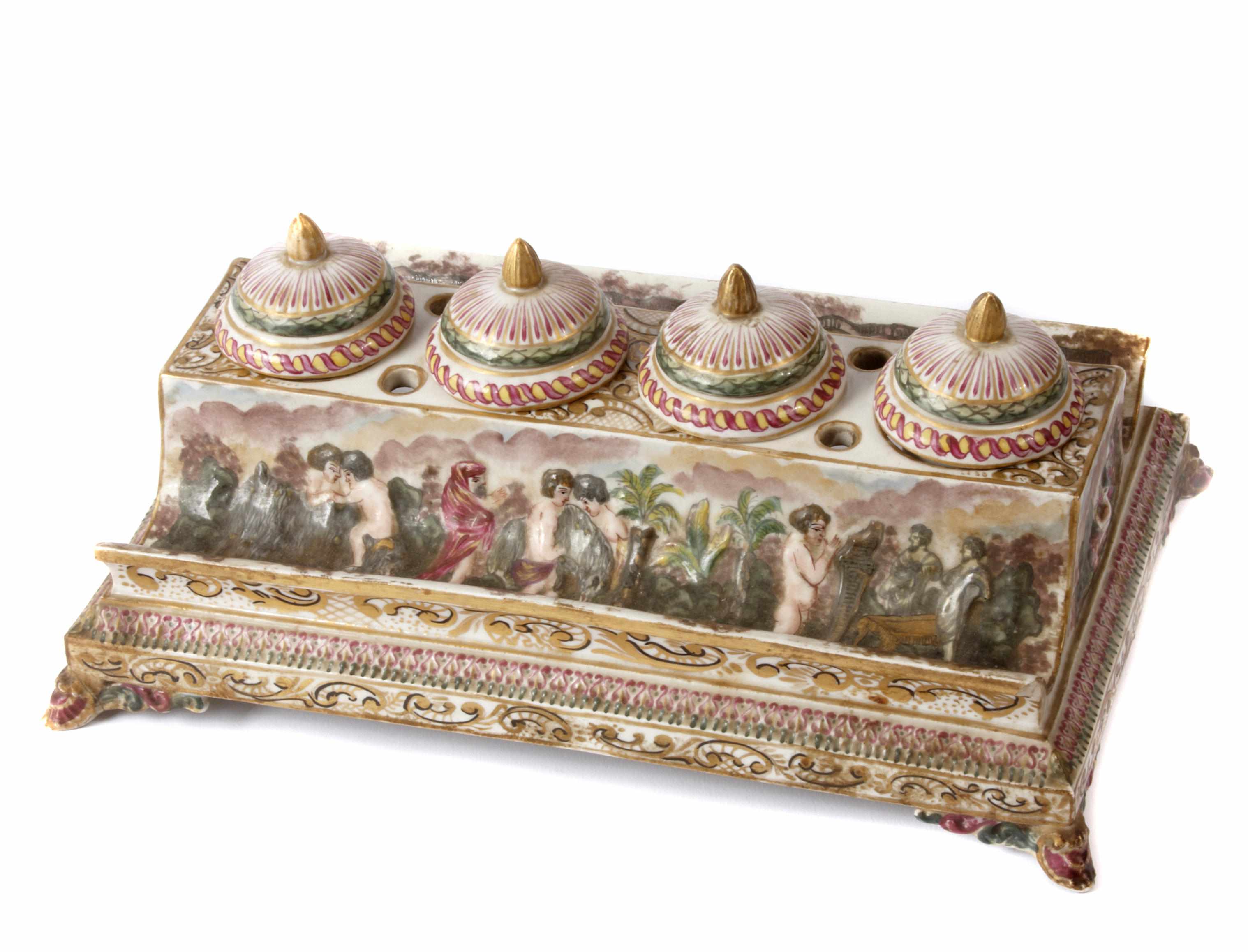 Appraisal: A Capodimonte style porcelain inkwell height in width in depth