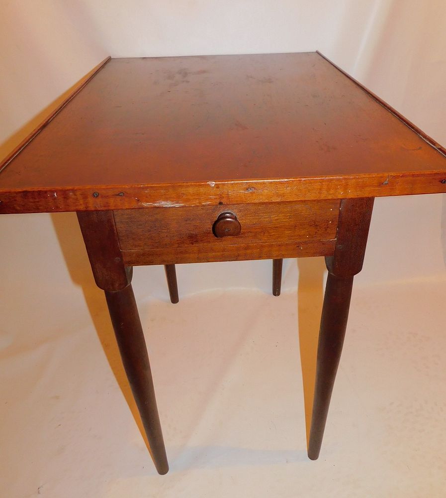 Appraisal: SHAKER BROOM LEG ANTIQUE TABLE Period birch one drawer table