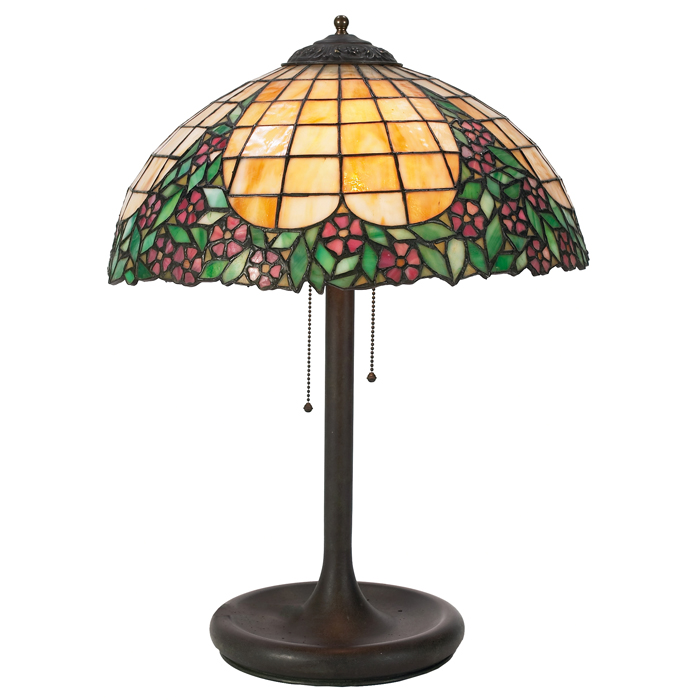 Appraisal: Unique Art Glass Metal Company table lamp attribution floral leaded