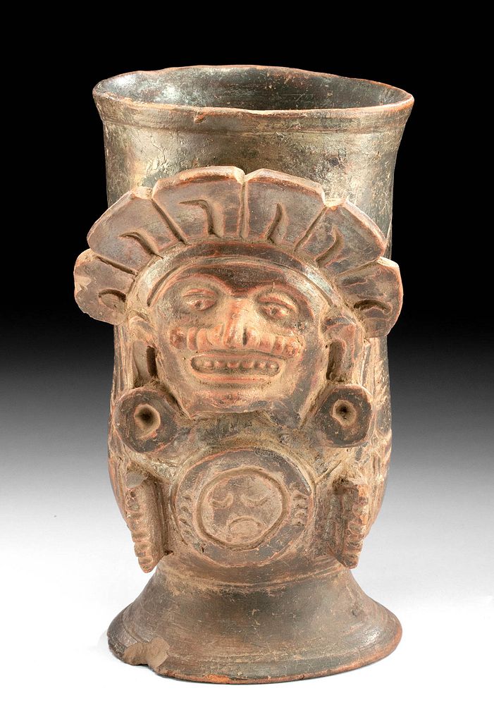 Appraisal: Maya Plumbate Pottery Vessel w Lord or Kukulkan Pre-Columbian Maya