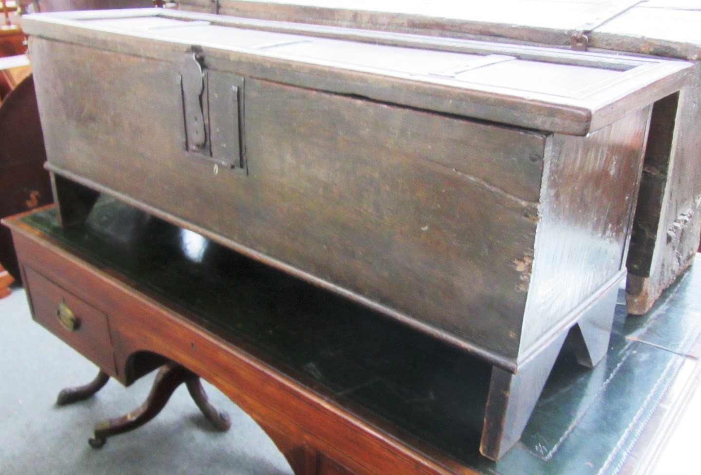 Appraisal: A th century and later oak five plank coffer cm