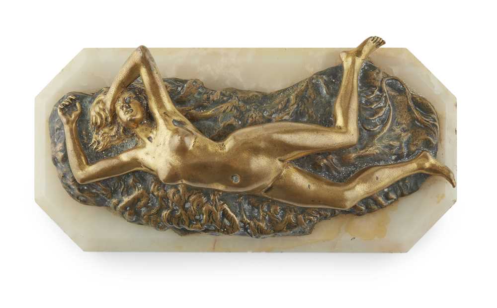 Appraisal: JOE DESCOMPS RECLINING NUDE CIRCA bronze onyx signed JOE DESCOMPS