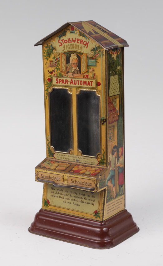 Appraisal: STOLLWERCK BROTHERS CHOCOLATE VENDOR TIN BANK ''VICTORIA'' Victoria Spar-Automat Schokolade