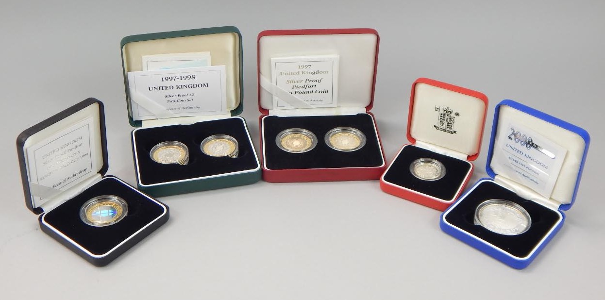 Appraisal: Various cased proof coins comprising Royal Mail Piedfort pound coin