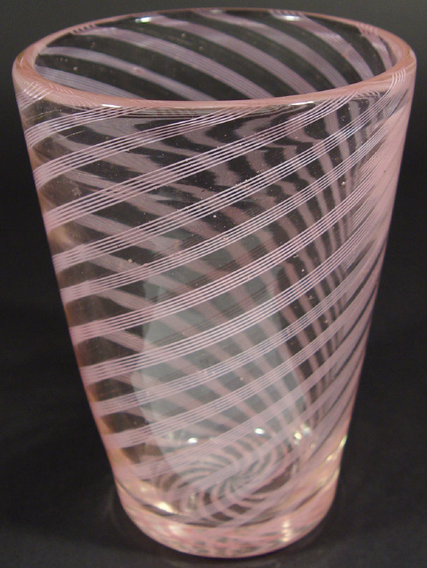 Appraisal: Whitefriars style clear glass vase with pink trailed decoration cm