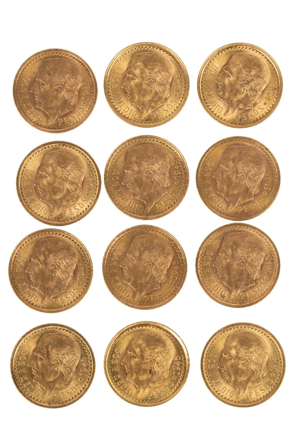 Appraisal: LOT OF TWELVE MEXICAN PESOS GOLD COINS grams total each