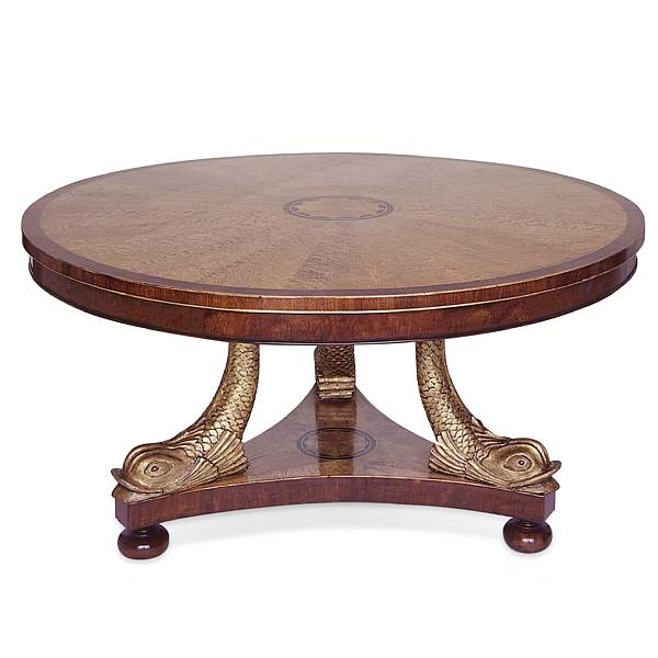 Appraisal: A Regency style burl maple inlaid mahogany center table height