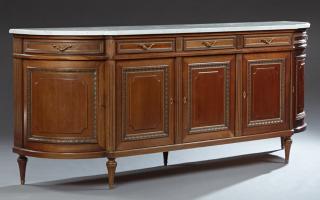 Appraisal: French Louis XVI Style Brass Mounted Carved Walnut Marble Top