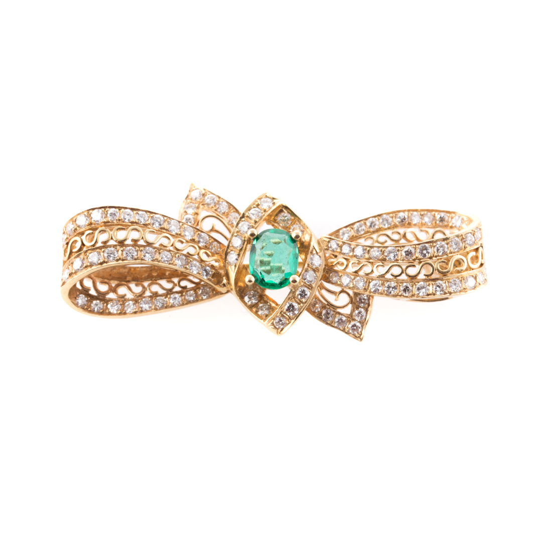 Appraisal: An Emerald and Diamond Brooch in K Gold K yellow