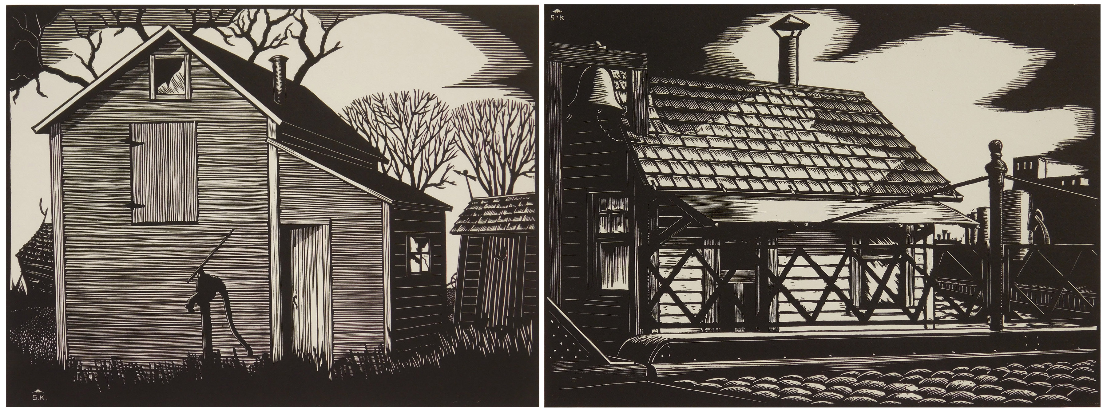 Appraisal: Sheffield Kagy - ''Deserted House''- linocut ca signed and titled