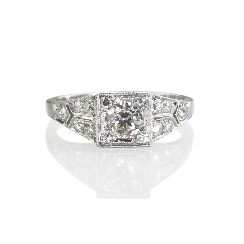 Appraisal: ART DECO DIAMOND PLATINUM RING Transitional cut diamond approx ct