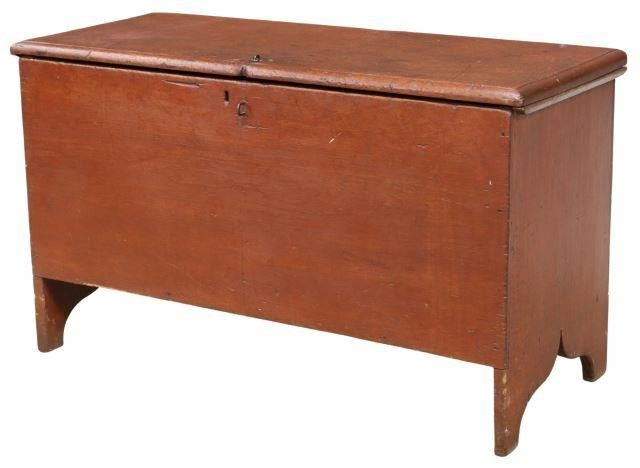 Appraisal: American Primitive painted blanket chest trunk th c rectangular pin-hinged