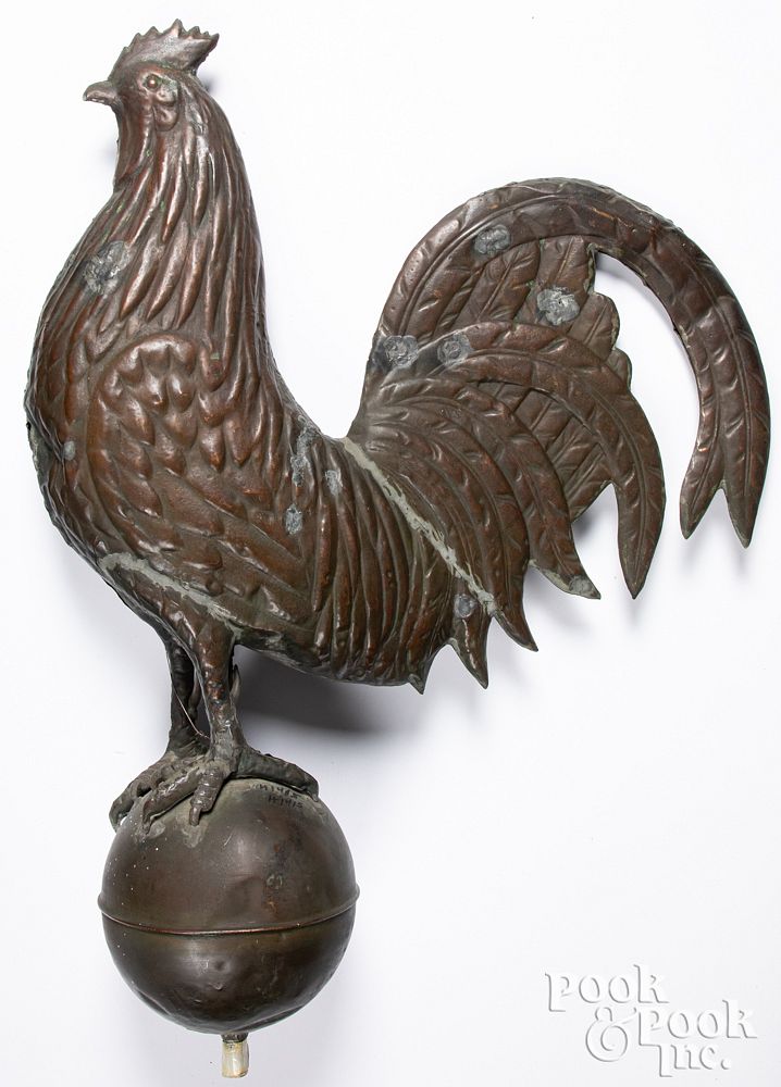 Appraisal: Full bodied copper rooster weathervane Full bodied copper rooster weathervane