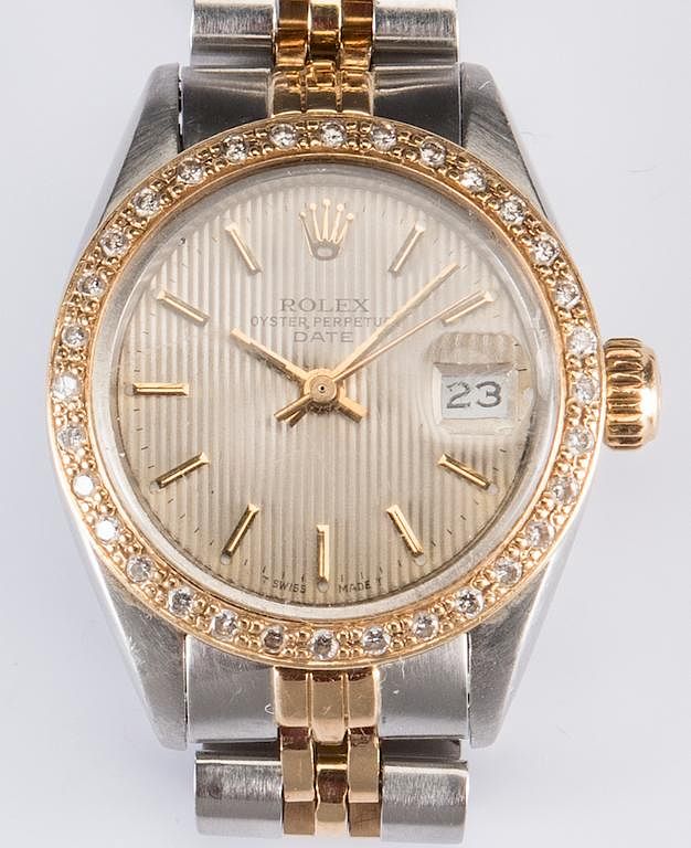 Appraisal: Ladies Rolex w Diamond Bezel Ladies Rolex Oyster Perpetual Date