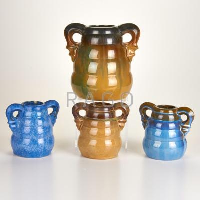 Appraisal: FULPER Four two-handled ribbed vases Flemington NJ ca - Two