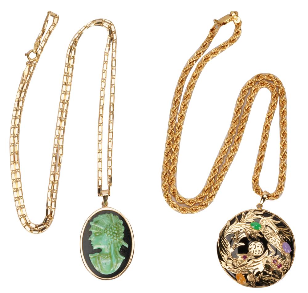 Appraisal: TWO YELLOW GOLD PENDANT NECKLACES karat yellow gold rope chain