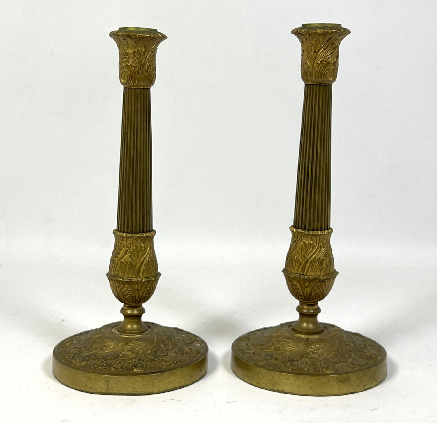 Appraisal: Pr Antique French Gilt Bronze Candlesticks Bloomingdales sticker Dimensions H