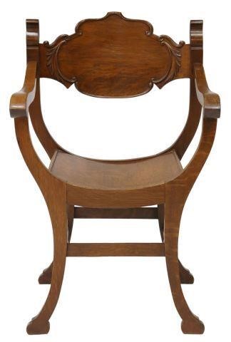 Appraisal: American oak curule armchair early th c curved ears over