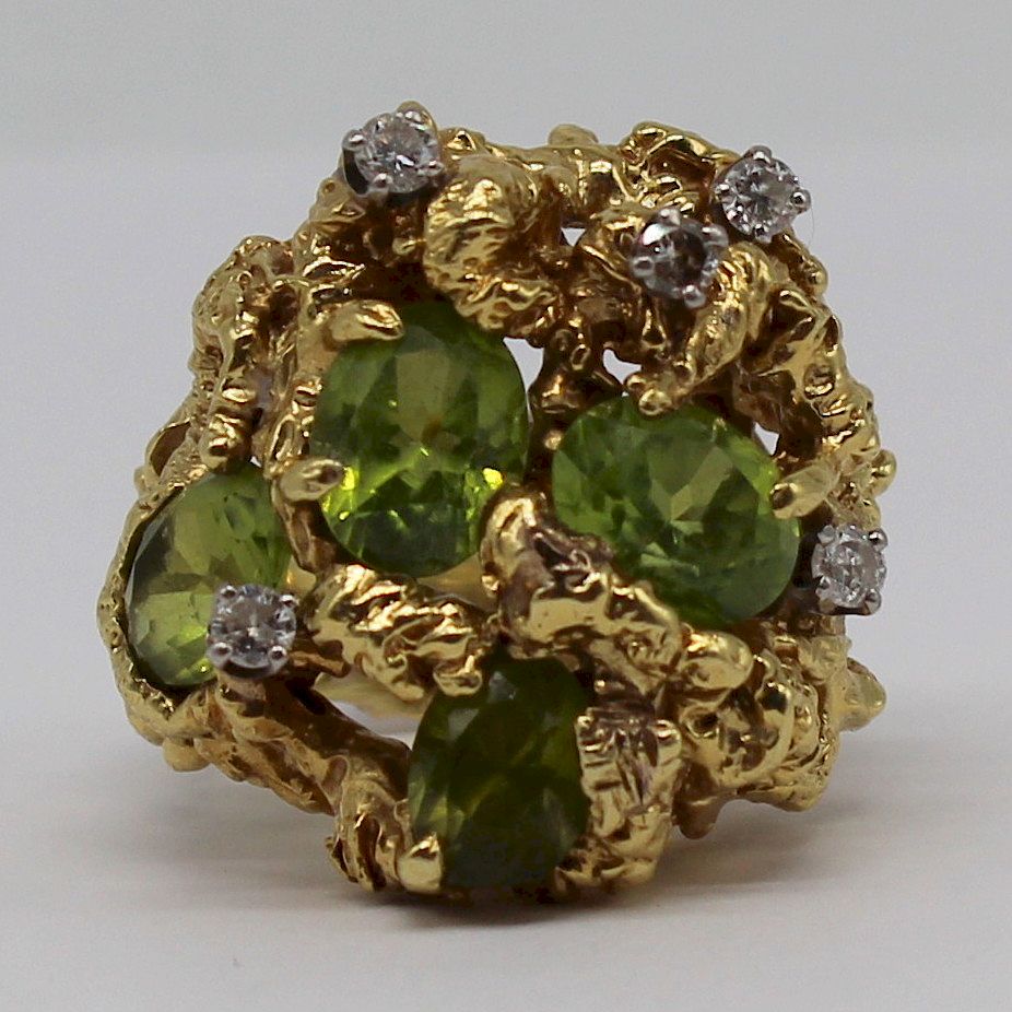 Appraisal: JEWELRY Signed kt Gold Peridot Diamond Ring Modernist kt yellow