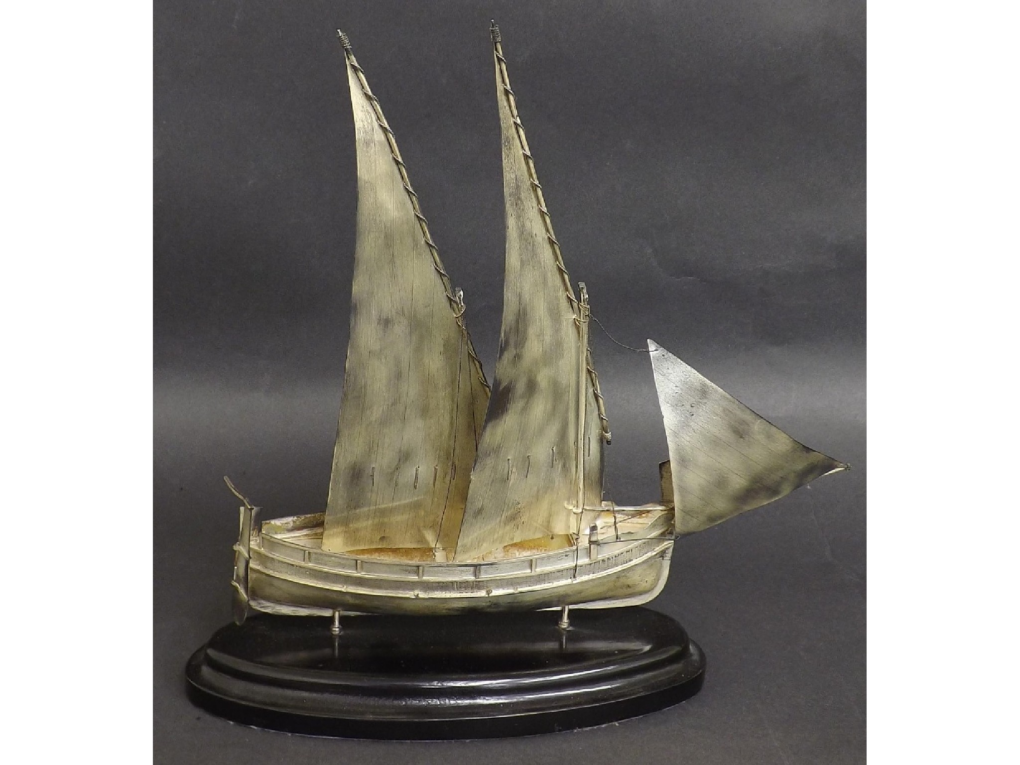 Appraisal: Continental white metal model of a two mast sailing vessel