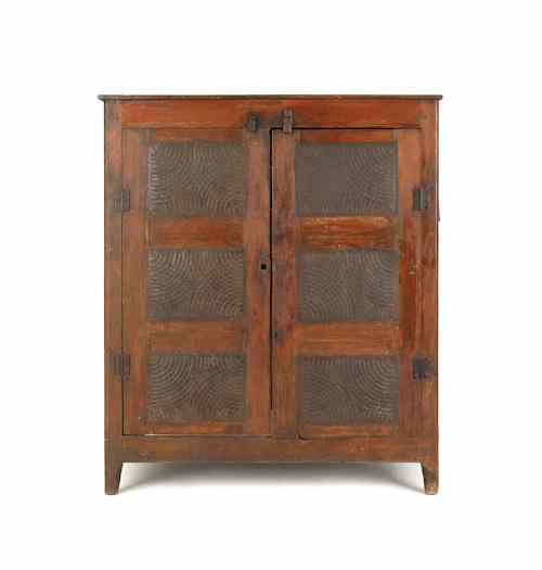 Appraisal: Hard pine pie safe th c with punched tin panels