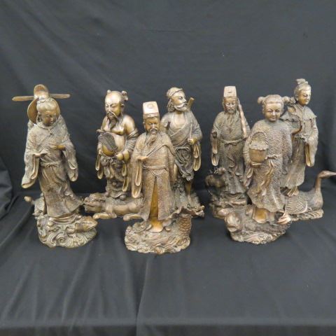 Appraisal: Chinese Bronze Statues of Immortals each approx tall fine patina