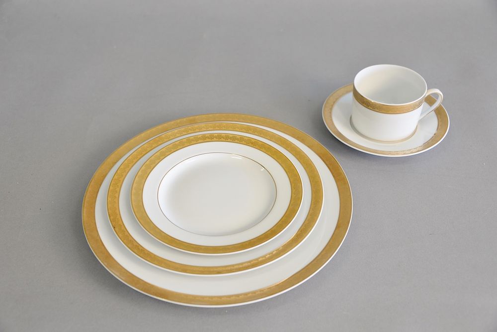 Appraisal: Bernardaud Limoges Rhapsody porcelain dinnerware with gold rim total pieces