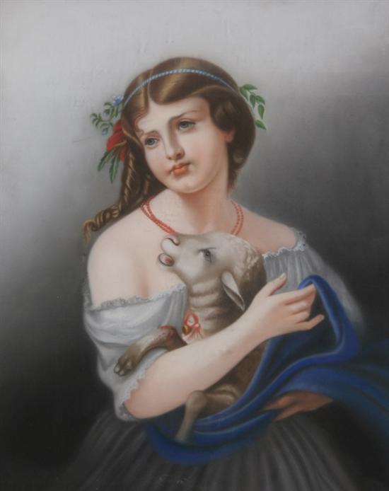 Appraisal: CONTINENTAL SCHOOL mid- th century YOUNG MAIDEN EMBRACING A SHEEP