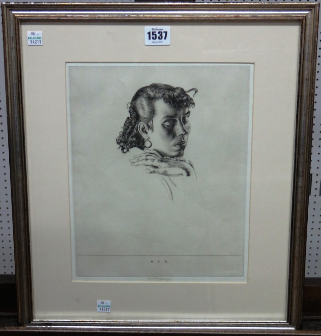 Appraisal: Robert Sargent Austin - Portrait etching signed and dated in