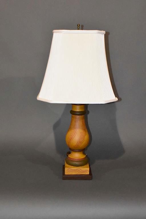 Appraisal: Decorated wooden column lamp Gus Knapp Decorated wooden column lamp