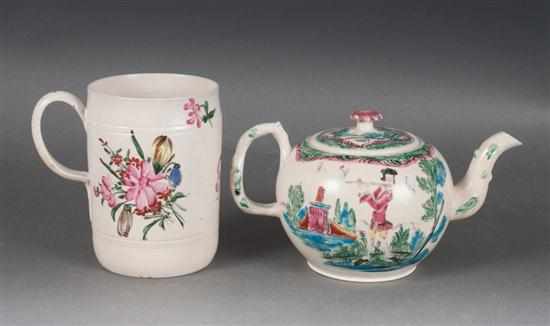 Appraisal: Staffordshire polychrome decorated white salt glazed stoneware teapot and similar