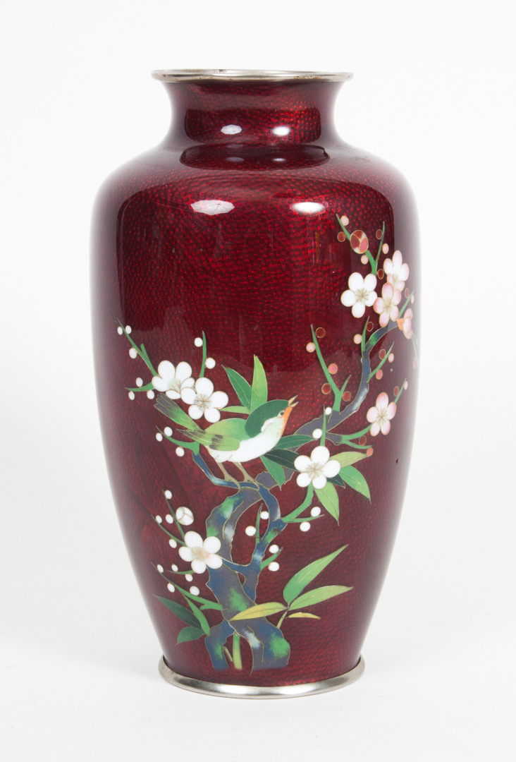 Appraisal: Japanese Ginbari cloisonne enamel vase circa foiled ground with bamboo