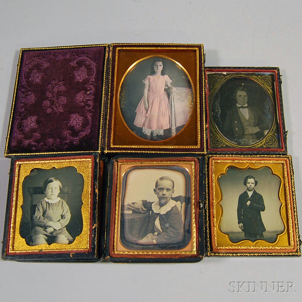 Appraisal: Five Daguerreotype Portraits of Children a quarter-plate portrait of a