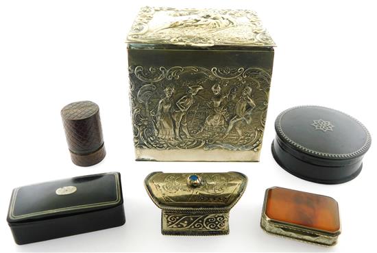 Appraisal: Assortment of decorative boxes and an encased perfume vial six