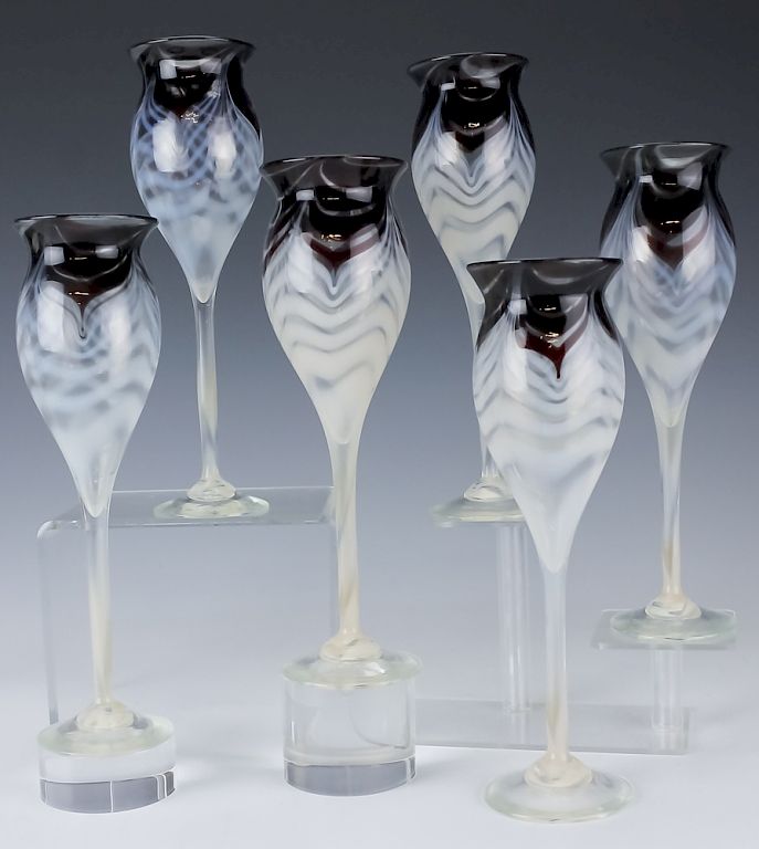 Appraisal: Nancy Freeman Studio Art Glass Champagne Flutes Set of six